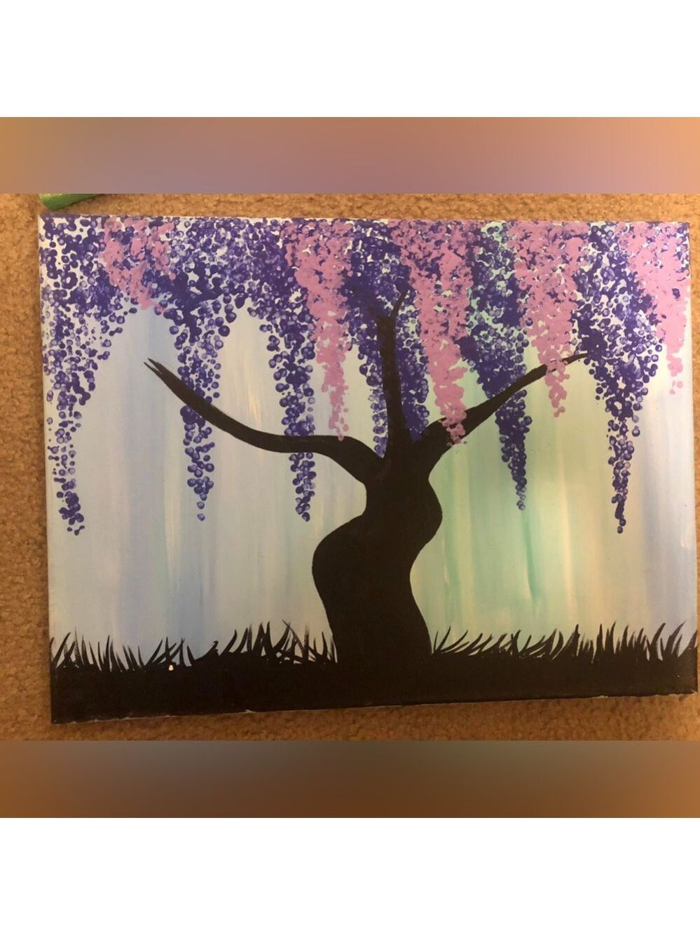 Abstract Tree Art Canvas in Black, Purple, and Pink handmade by me